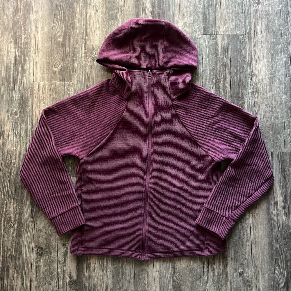 Mondetta Burgundy Ribbed Hooded Zip Up Sweater Sz M